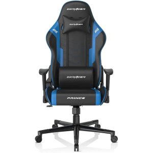 DXRacer Prince Series Ergonomic Gaming Chair Black/Blue – Adjustable Armrests, Lumbar & Neck Support, PU Leather, Model GC-P132-NB-F2-158
