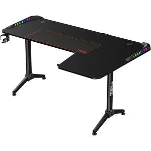 Twisted Minds Warrior L-Shaped Gaming Desk – RGB Lighting, Right-Side Configuration, Spacious Desktop with Cable Management, Model TM-Y-RB-RGB – Black
