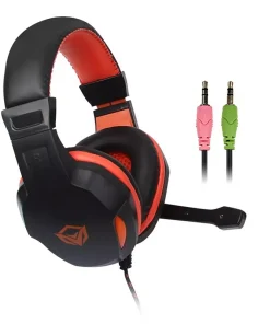 Alternative view of Meetion HP010 Wired Gaming Headset with External Microphone – Orange/Black