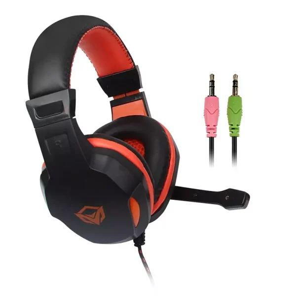 Meetion HP010 Wired Gaming Headset with External Microphone – Orange/Black - Image 2