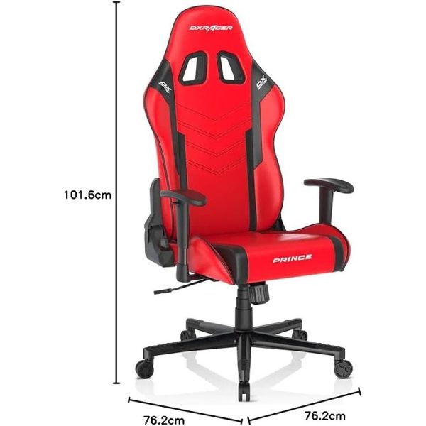 DXRacer Prince Series Ergonomic Gaming Chair Red/Black – Adjustable Armrests, Lumbar & Neck Support, Premium PU Leather, Model GC-P132-RN-F2-158 - Image 2