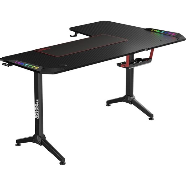 Twisted Minds Warrior L-Shaped Gaming Desk – RGB Lighting, Left-Side Configuration, Spacious Workstation with Cable Management, Model TM-Y-LB-RGB – Black - Image 2