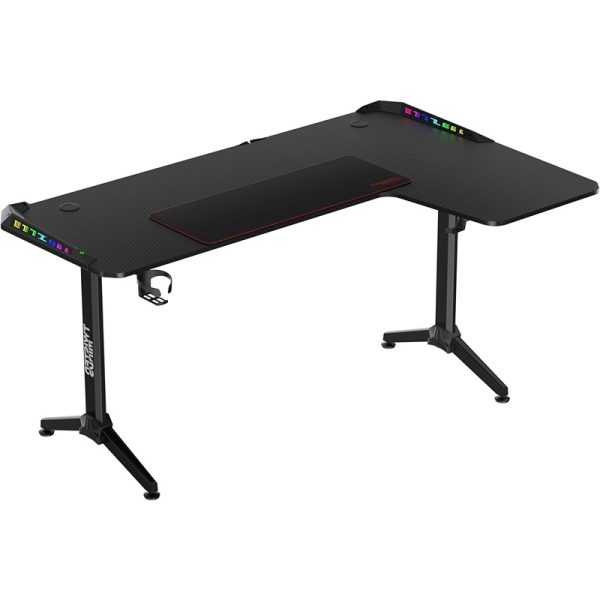 Twisted Minds Warrior L-Shaped Gaming Desk – RGB Lighting, Right-Side Configuration, Spacious Desktop with Cable Management, Model TM-Y-RB-RGB – Black - Image 2