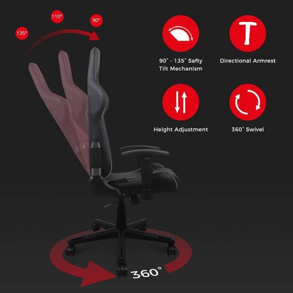 DXRacer P132 Prince Series Ergonomic Gaming Chair – Adjustable Armrests, High Backrest, and Lumbar Support for Prolonged Comfort, Black - Image 3