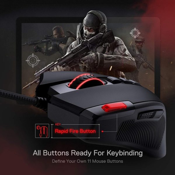 Redragon M612 Predator RGB Wired Gaming Mouse – 8000 DPI Optical Sensor, 11 Programmable Buttons, 5 Backlit Modes, DIY Keybinds & Rapid Fire Support - Image 3