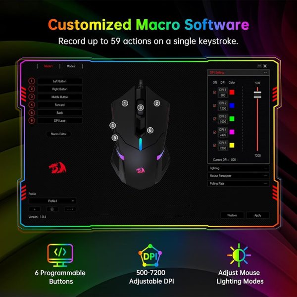 Redragon S101-BA-2 4-in-1 Gaming Combo – RGB Keyboard, Gaming Headset with Mic, Optical Mouse & Mouse Pad Set for PC Gamers – Black - Image 3