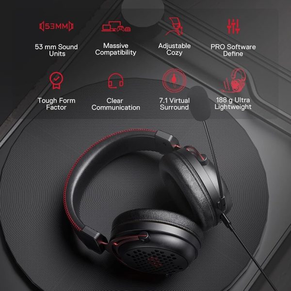 Redragon H386 Diomedes Wired Gaming Headset – 7.1 Surround Sound, 53mm Drivers, Detachable Microphone, USB & 3.5mm AUX for PC, PS4, Xbox, Nintendo Switch - Image 3