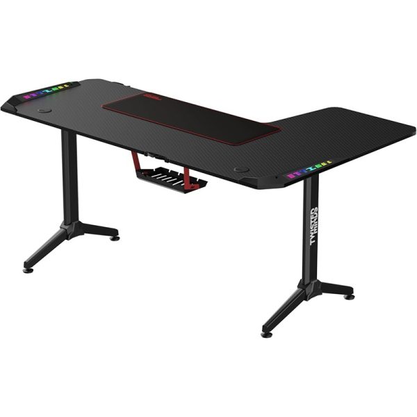 Twisted Minds Warrior L-Shaped Gaming Desk – RGB Lighting, Left-Side Configuration, Spacious Workstation with Cable Management, Model TM-Y-LB-RGB – Black - Image 3