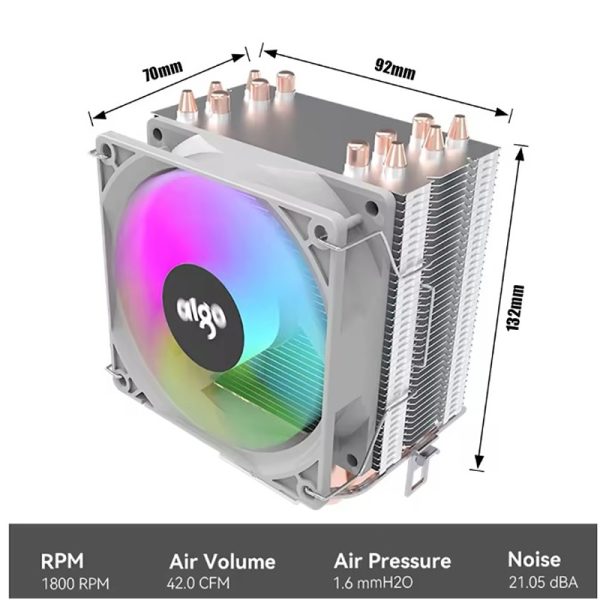 Aigo ICE600V FRGB CPU Air Cooler – 6 Heat Pipes, PWM 4-Pin, Universal Intel & AMD Socket Support - Image 3