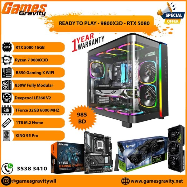 Ryzen 7 9800X3D – NVIDIA RTX 5080 GAMING PRO 16GB (Triple Fan)