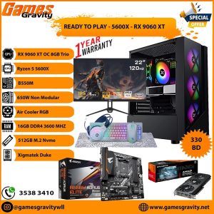 Ryzen 5 5600X – AMD RX 9060 XT OC 8GB (Triple Fan) With 22" Monitor and Mouse+Keyboard+Headset+Mousepad