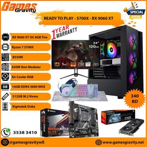 Ryzen 7 5700X – AMD RX 9060 XT OC 8GB (Triple Fan) With 24" Monitor and Mouse+Keyboard+Headset+Mousepad