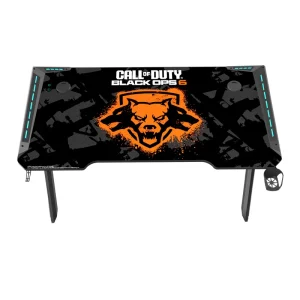 Call of Duty Hawskbill BLKOPS6 RGB Flowing Light Gaming Desk – Full-Table Mouse Pad, Headphone Hook & Cup Holder