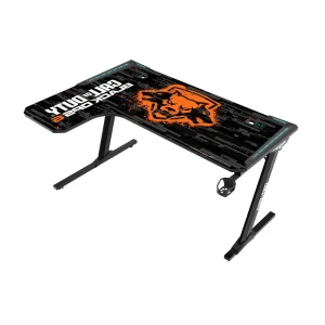Call of Duty BLKOPS6-RAPTOR-L RGB Flowing Light Gaming Desk – Left Side Wireless Charger, Full-Table Mouse Pad, USB Splitter, Headphone Hook & Cup Holder