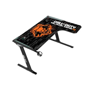 Call of Duty BLKOPS6-RAPTOR-R RGB Flowing Light Gaming Desk – Right Side Wireless Charger, Full-Table Mouse Pad, USB Splitter, Headphone Hook & Cup Holder
