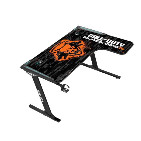 Call of Duty BLKOPS6-RAPTOR-R RGB Flowing Light Gaming Desk – Right Side Wireless Charger, Full-Table Mouse Pad, USB Splitter, Headphone Hook & Cup Holder