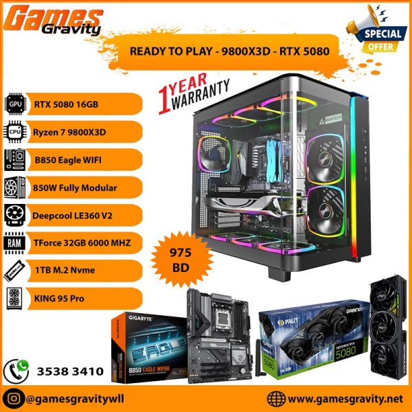 Ryzen 7 9800X3D – NVIDIA RTX 5080 GAMING PRO 16GB (Triple Fan)