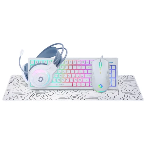 GAMEON GO-CYPHERW-XL-W 4-in-1 Gaming Combo – Keyboard, Headset, Mouse & XL Mousepad – White