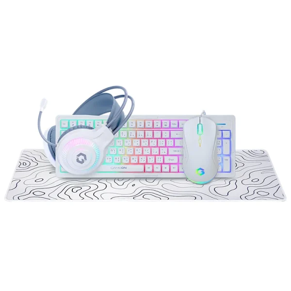 GAMEON GO-CYPHERW-XL-W 4-in-1 Gaming Combo – Keyboard, Headset, Mouse & XL Mousepad – White