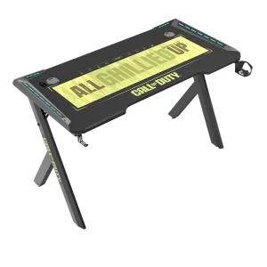 Call of Duty Hawksbill Series RGB Gaming Desk – Flowing Light, Mouse Pad, Headphone Hook & Cup Holder, Black/Green