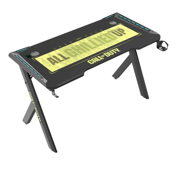 Call of Duty Hawksbill Series RGB Gaming Desk – Flowing Light, Mouse Pad, Headphone Hook & Cup Holder, Black/Green