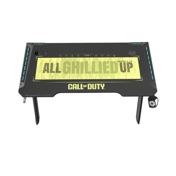 Call of Duty Hawksbill Series RGB Gaming Desk – Flowing Light, Mouse Pad, Headphone Hook & Cup Holder, Black/Green - Image 2