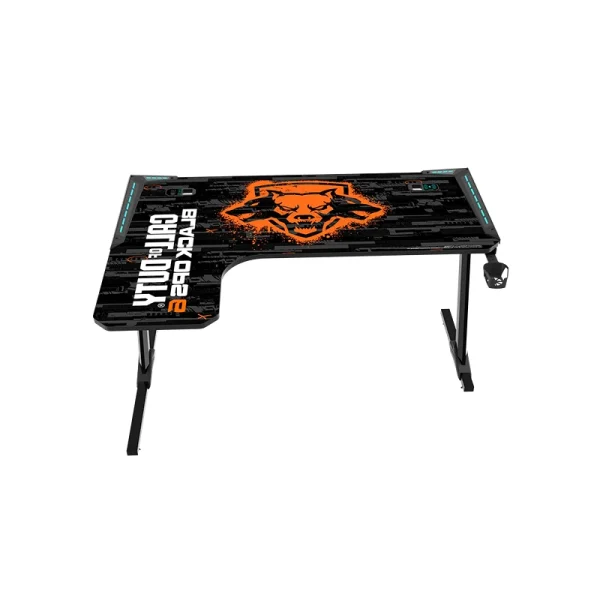 Call of Duty BLKOPS6-RAPTOR-L RGB Flowing Light Gaming Desk – Left Side Wireless Charger, Full-Table Mouse Pad, USB Splitter, Headphone Hook & Cup Holder - Image 2