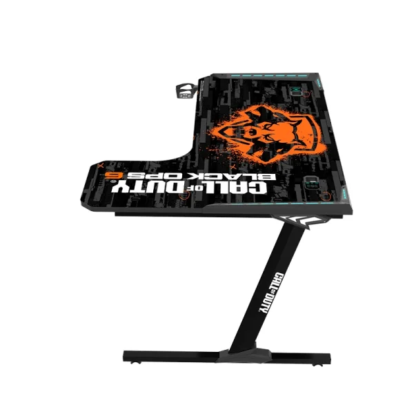 Call of Duty BLKOPS6-RAPTOR-R RGB Flowing Light Gaming Desk – Right Side Wireless Charger, Full-Table Mouse Pad, USB Splitter, Headphone Hook & Cup Holder - Image 2