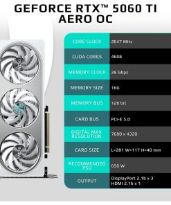 White RTX 5060 Ti AERO OC 16GB GPU for Gaming in Bahrain