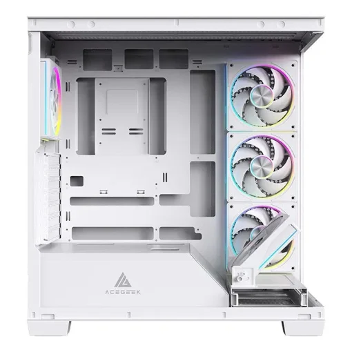 Acegeek Nebula White ATX Gaming Case – 5x RGB Fans, Tempered Glass, 360mm Radiator Support - Image 2