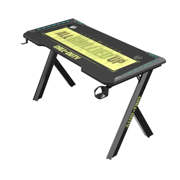Call of Duty Hawksbill Series RGB Gaming Desk – Flowing Light, Mouse Pad, Headphone Hook & Cup Holder, Black/Green - Image 3