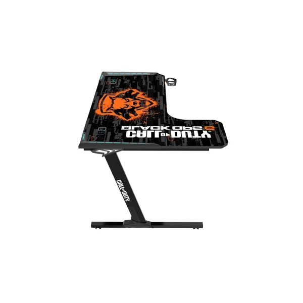 Call of Duty BLKOPS6-RAPTOR-L RGB Flowing Light Gaming Desk – Left Side Wireless Charger, Full-Table Mouse Pad, USB Splitter, Headphone Hook & Cup Holder - Image 3