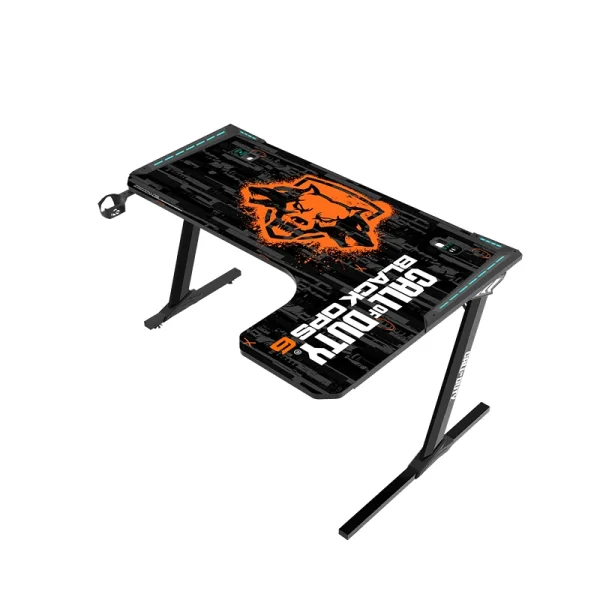 Call of Duty BLKOPS6-RAPTOR-R RGB Flowing Light Gaming Desk – Right Side Wireless Charger, Full-Table Mouse Pad, USB Splitter, Headphone Hook & Cup Holder - Image 3