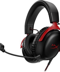 HyperX Cloud III Wired Gaming Headset with 53mm Drivers, DTS Spatial Audio, Memory Foam Comfort, and Noise-Reducing Mic – PC, PS5, Xbox Series X|S – Black/Red