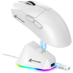 Attack Shark X11 Wireless Gaming Mouse with RGB Charging Dock, Tri-Mode Connectivity & 22,000 DPI Sensor – Lightweight White