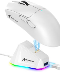 Attack Shark X11 Wireless Gaming Mouse with RGB Charging Dock, Tri-Mode Connectivity & 22,000 DPI Sensor – Lightweight White