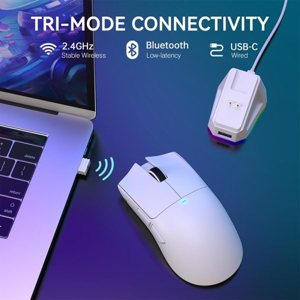 Attack Shark X11 Wireless Gaming Mouse with RGB Charging Dock, Tri-Mode Connectivity & 22,000 DPI Sensor – Lightweight White - Image 3