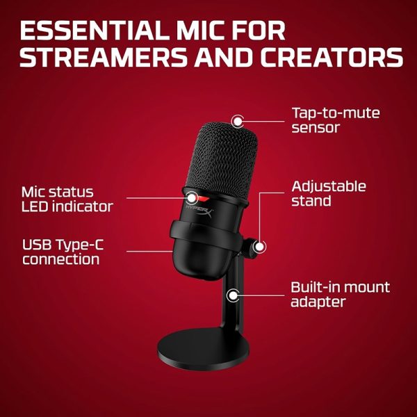 HyperX SoloCast USB Condenser Gaming Microphone with Tap-to-Mute, Cardioid Pickup for PC, PS4, PS5, and Mac – Ideal for Streaming, Podcasts, and Content Creation – Black - Image 3