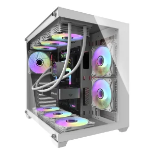 DarkFlash C285PB ATX PC Case – 6x Pre-Installed Fans, Tempered Glass, High Airflow Design – White