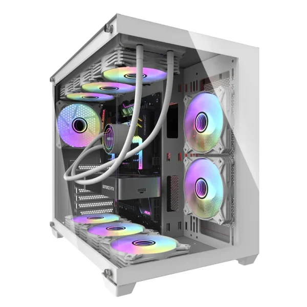 DarkFlash C285PB ATX PC Case – 6x Pre-Installed Fans, Tempered Glass, High Airflow Design – White