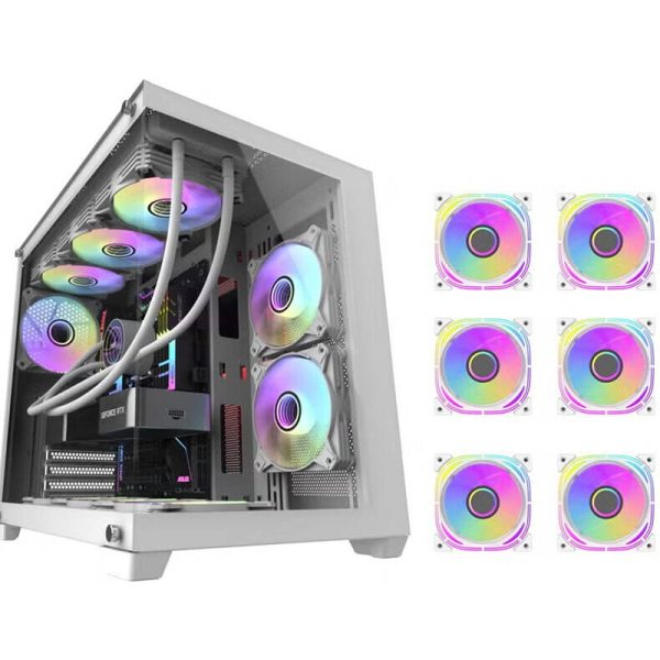 DarkFlash C285PB ATX PC Case – 6x Pre-Installed Fans, Tempered Glass, High Airflow Design – White - Image 2