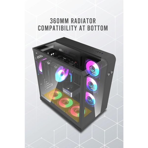 Aigo Darkflash L280 ATX/M-ATX/ITX Gaming PC Case (Without Fans) – Triple Curve Glass, LCD Display, 360mm Radiator Support, USB 3.0 – Black - Image 2