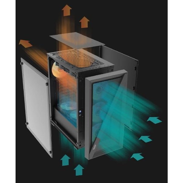 DarkFlash DK260 Air ATX/M-ATX/ITX Gaming PC Case – 4x 120mm ARGB Fans, Tempered Glass, 360mm Radiator & 8 Fans Support, 3 SSD Slots, 7 PCI-E Slots – Black - Image 3
