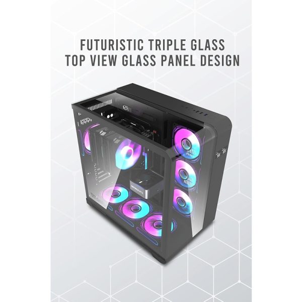 Aigo Darkflash L280 ATX/M-ATX/ITX Gaming PC Case (Without Fans) – Triple Curve Glass, LCD Display, 360mm Radiator Support, USB 3.0 – Black - Image 3