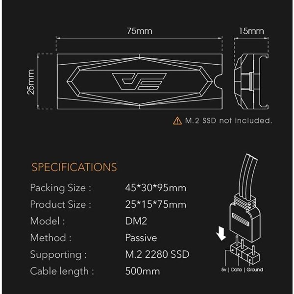 darkFlash M.2 SSD Heatsink ARGB 5V – Aluminum Passive Cooler for PCIe NVMe & SATA M.2 2280 SSD - Image 3