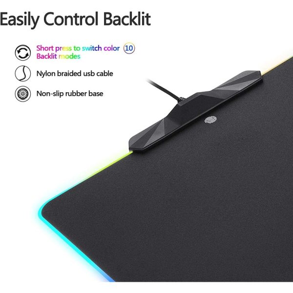 Motospeed RGB Gaming Mouse Pad 13.8x9.8 Inch – LED Lighting Effects, Wired Hard Surface Mouse Mat for PC & Laptop - Image 3