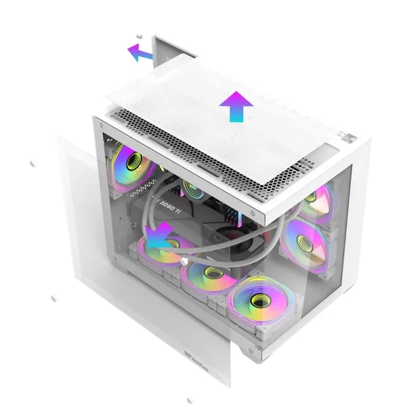 DarkFlash C285PB ATX PC Case – 6x Pre-Installed Fans, Tempered Glass, High Airflow Design – White - Image 3
