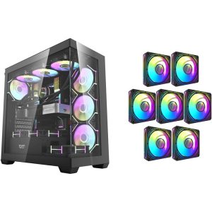 DarkFlash DS900-B ATX PC Case Black with 7x Pre-Installed aRGB Fans, Tempered Glass, 360mm Radiator & 10 Fan Support