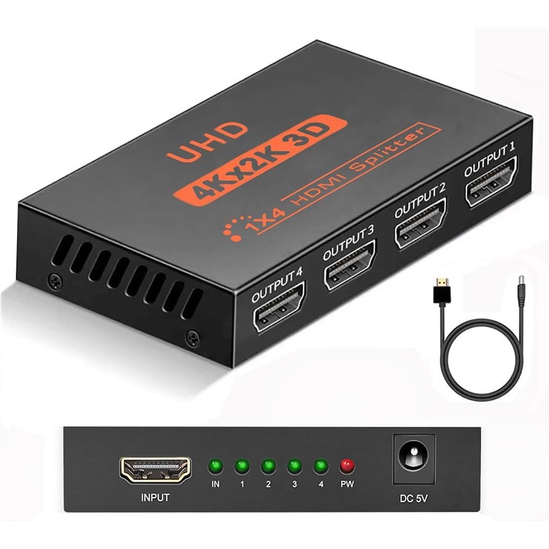 HDMI Splitter 4K 1x4 DC 5V – Distribute One HDMI Source to Four Displays