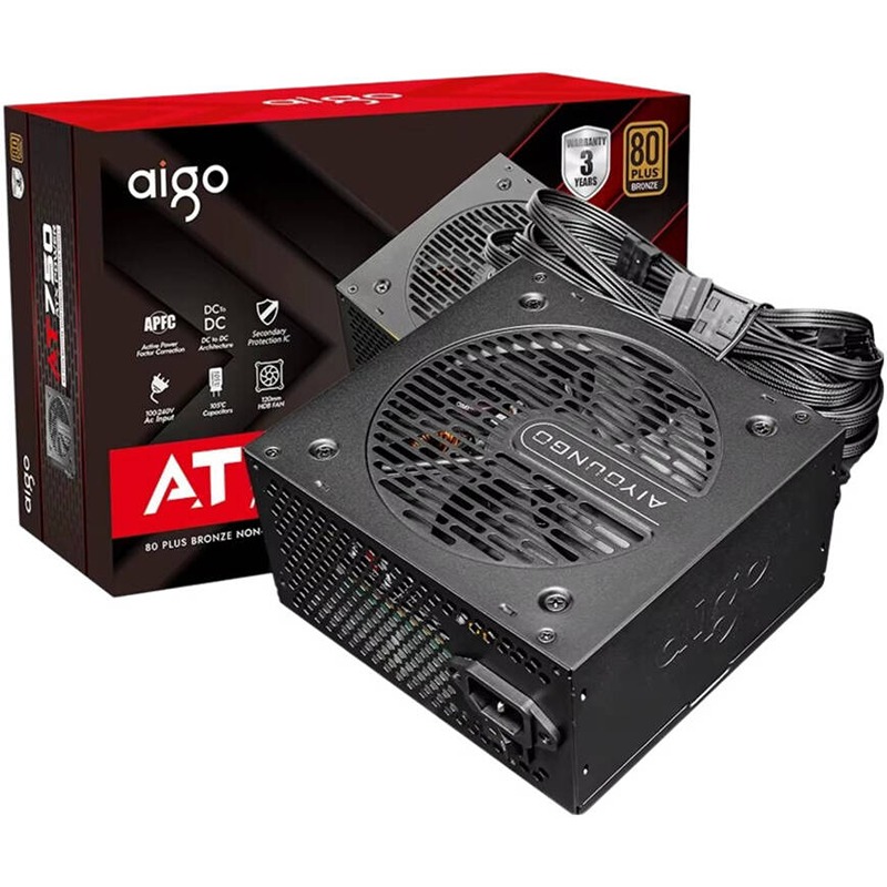 DARKFLASH Aigo AT750 750W Non-Modular Power Supply – 80 Plus Bronze, Active PFC, 120mm Hydraulic Bearing Fan